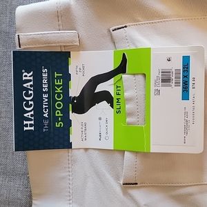 Haggar Active Series 5-pocket pants 36w32l slim fit tan (270string) flex waist